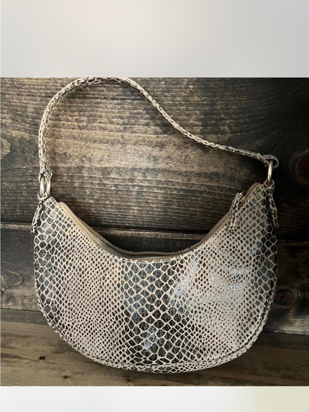 Nine West Y2K Snake-Embossed Crescent Shoulder Bag in Cream